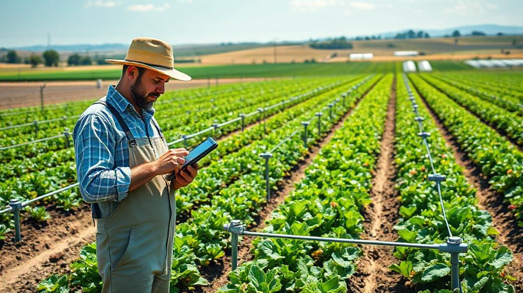 Farmer Using Smart Irrigation App in a Field